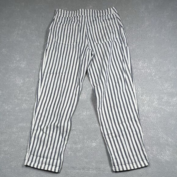 American Eagle Pants Size 10 Blue Striped High Waisted Tapered Leg Cotton - Picture 8 of 10
